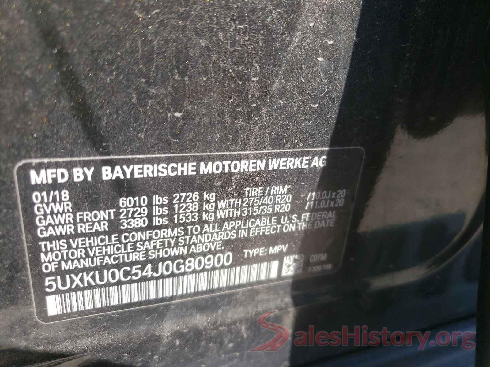 5UXKU0C54J0G80900 2018 BMW X6