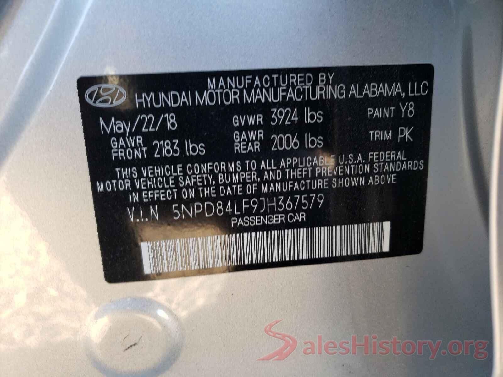 5NPD84LF9JH367579 2018 HYUNDAI ELANTRA