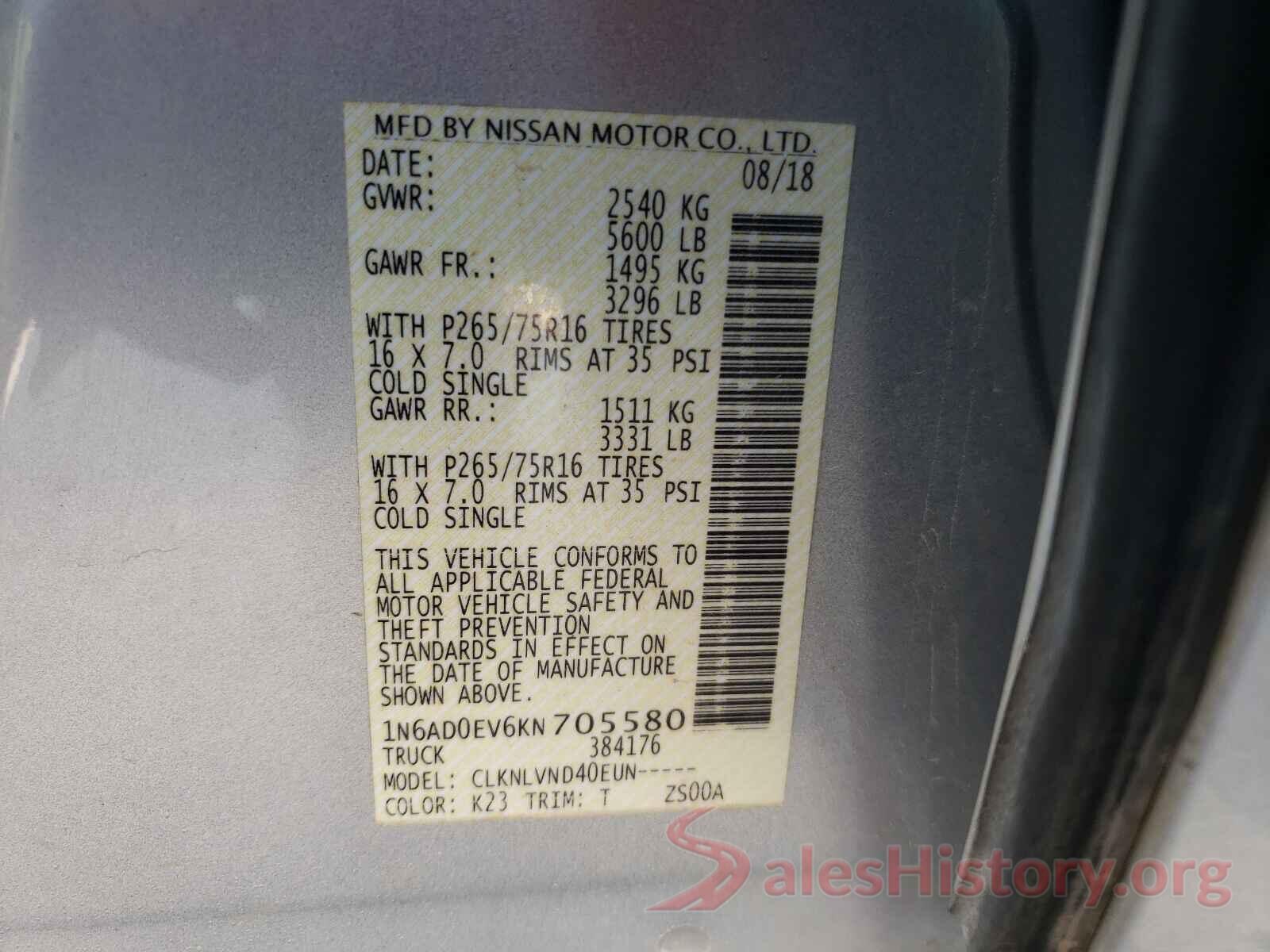 1N6AD0EV6KN705580 2019 NISSAN FRONTIER