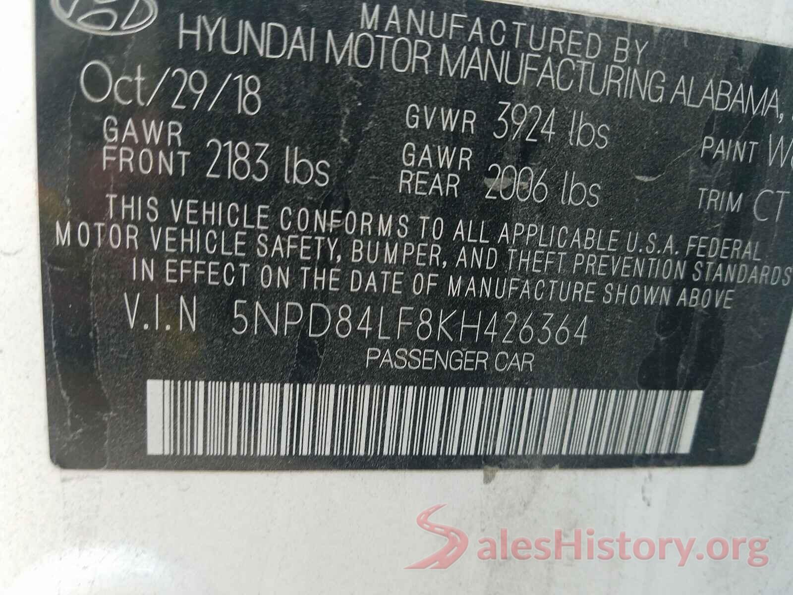 5NPD84LF8KH426364 2019 HYUNDAI ELANTRA