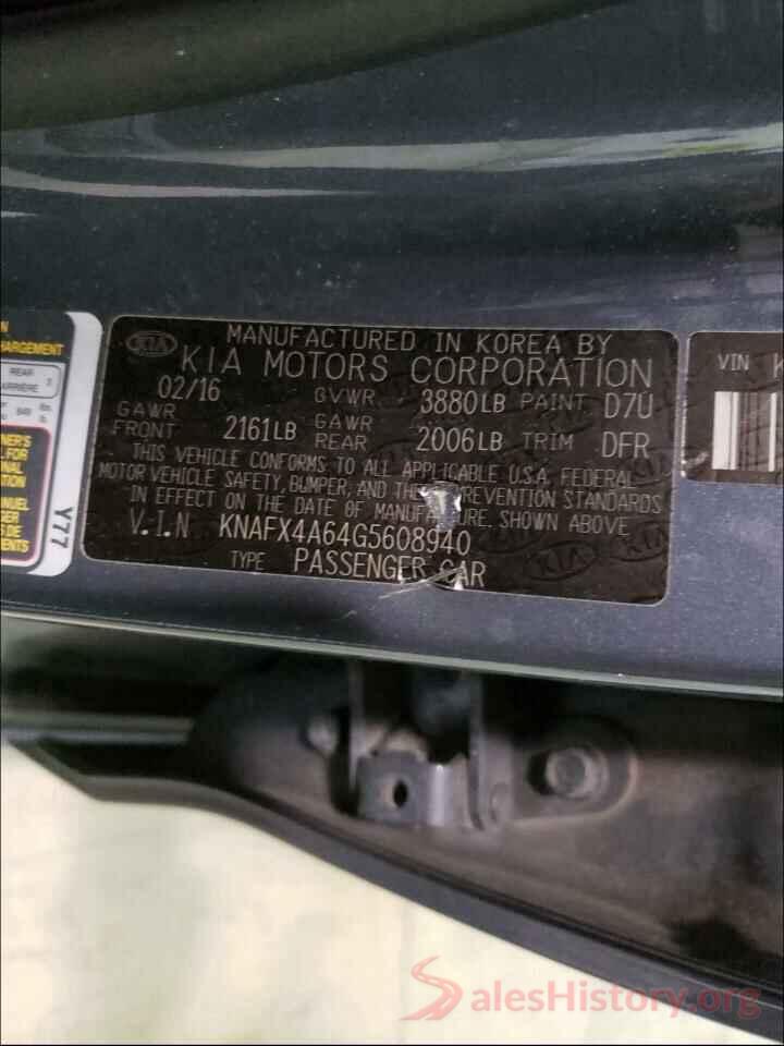 KNAFX4A64G5608940 2016 KIA FORTE