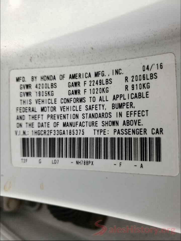 1HGCR2F33GA185375 2016 HONDA ACCORD