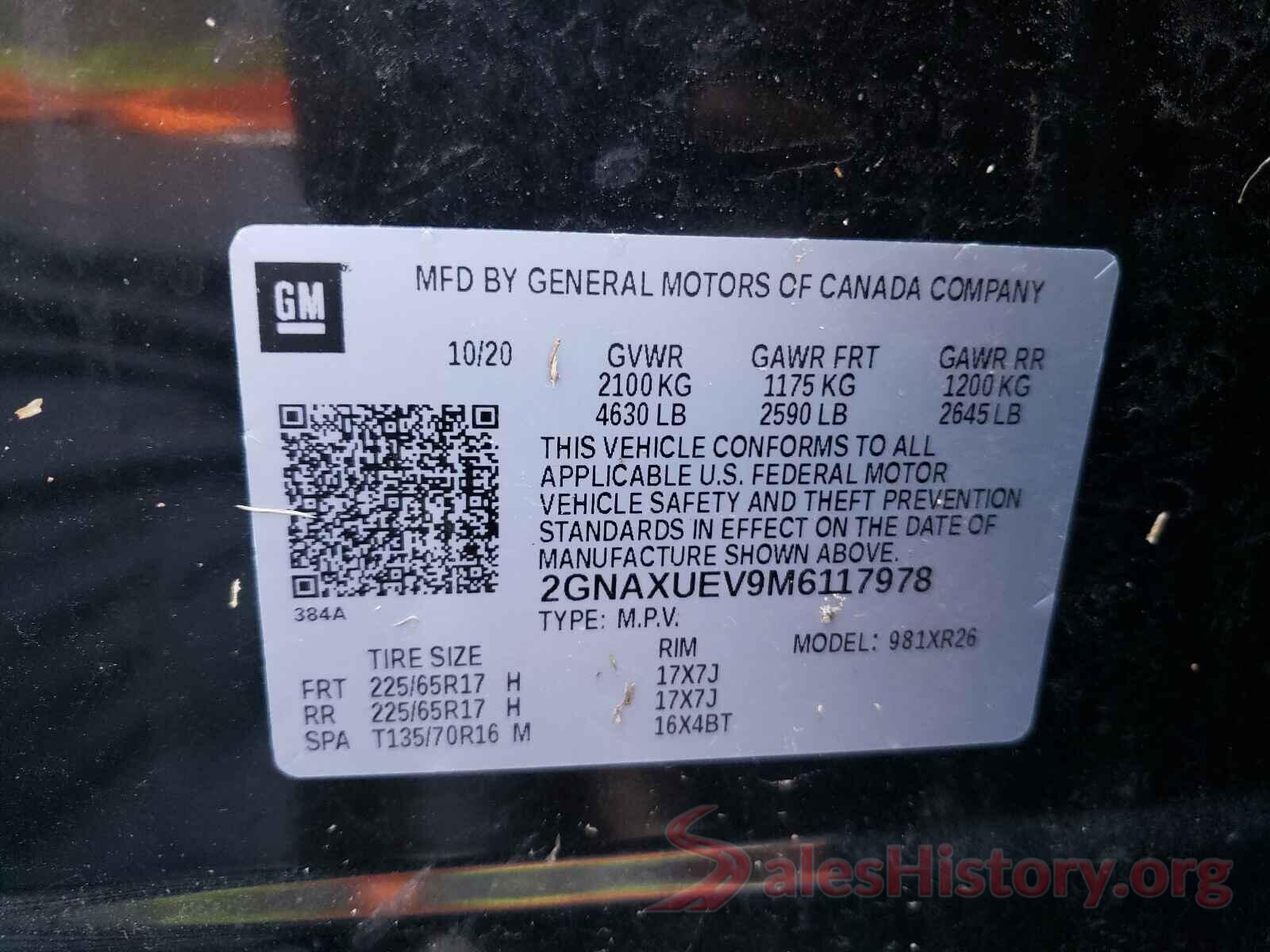 2GNAXUEV9M6117978 2021 CHEVROLET EQUINOX