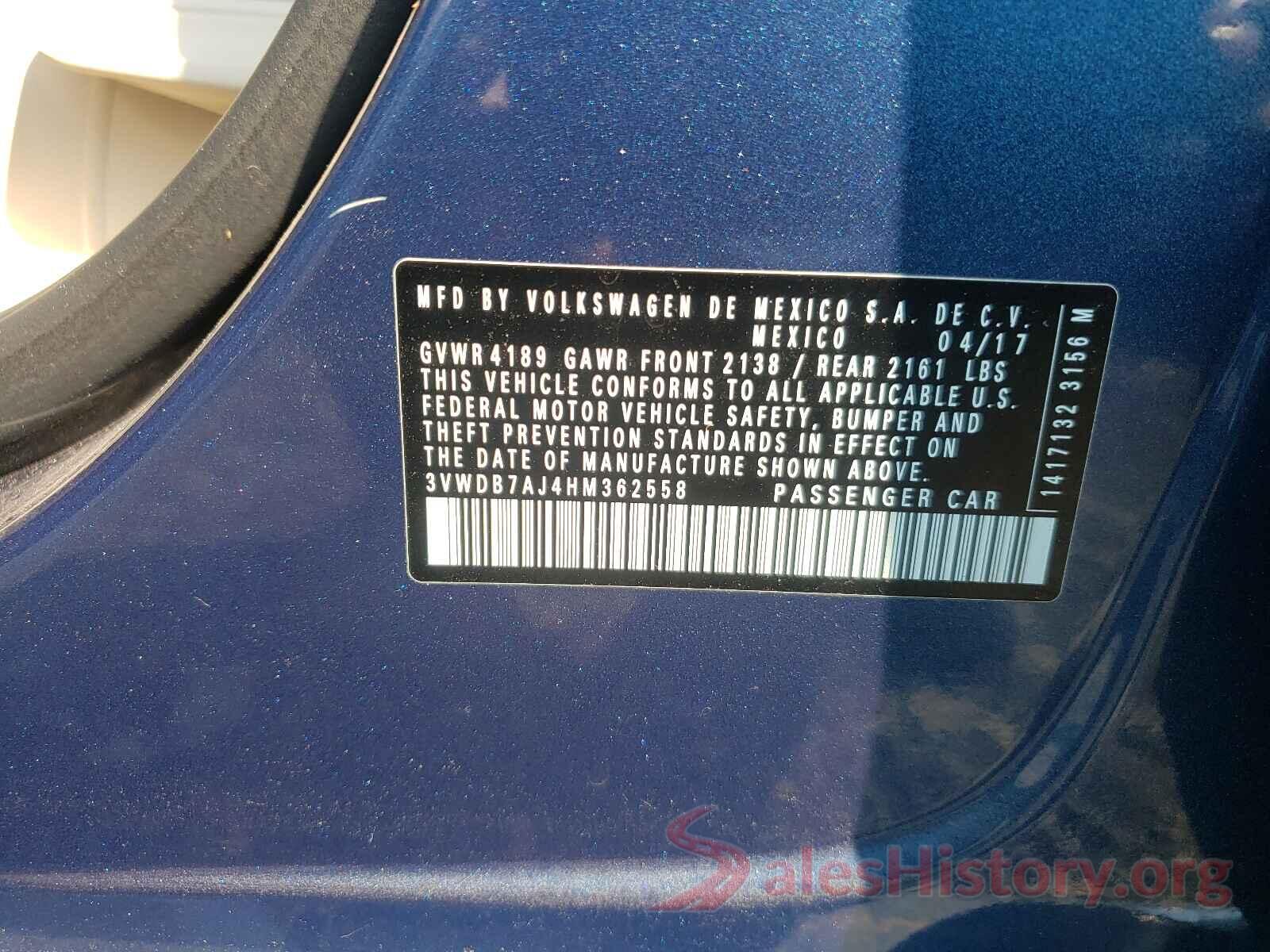 3VWDB7AJ4HM362558 2017 VOLKSWAGEN JETTA