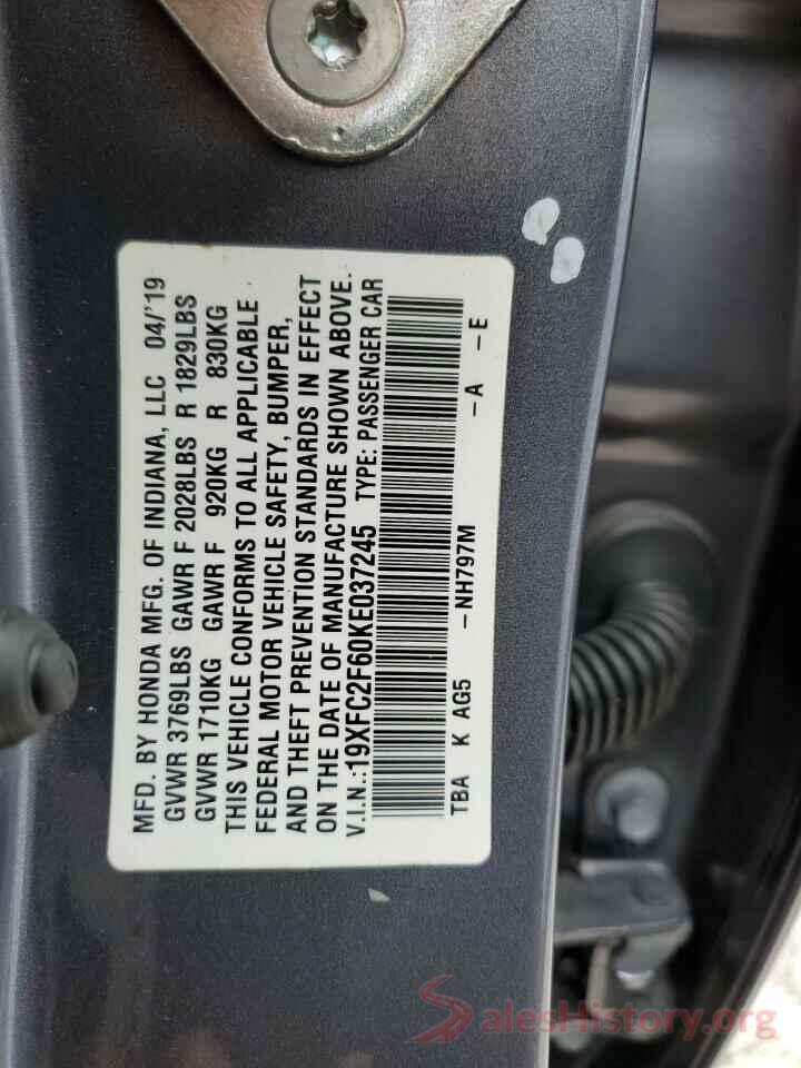 19XFC2F60KE037245 2019 HONDA CIVIC