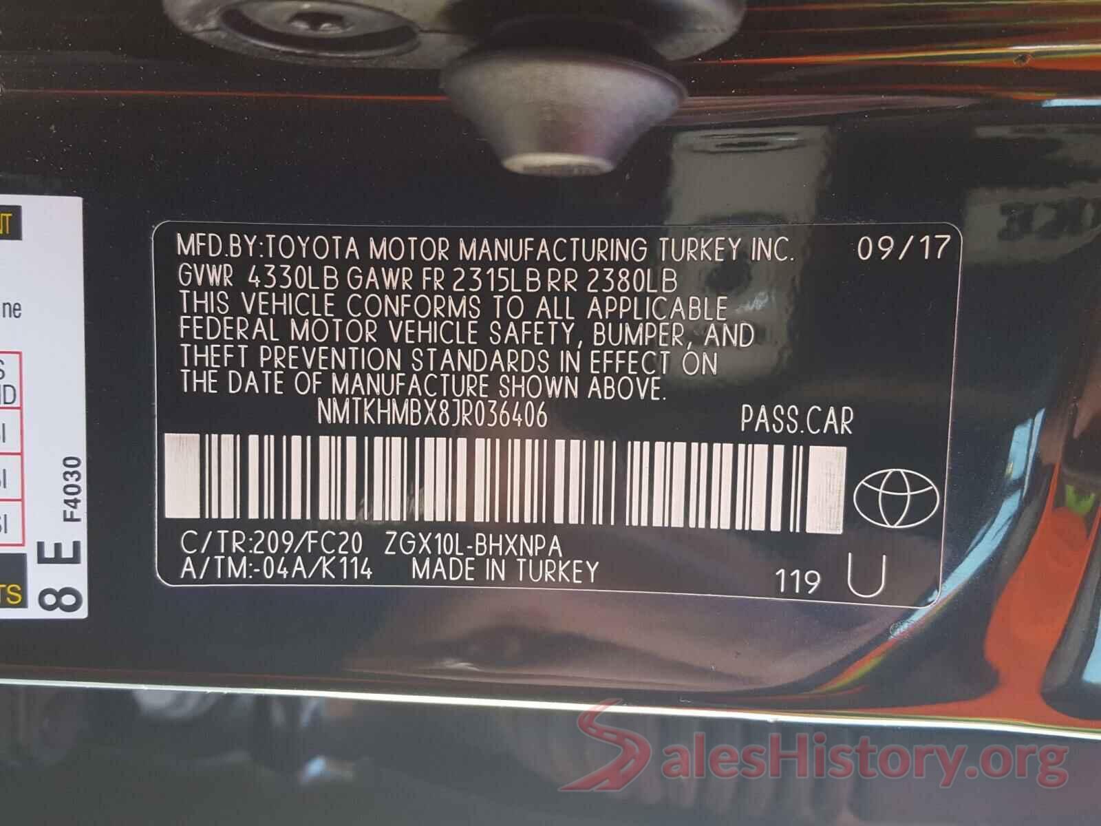 NMTKHMBX8JR036406 2018 TOYOTA C-HR