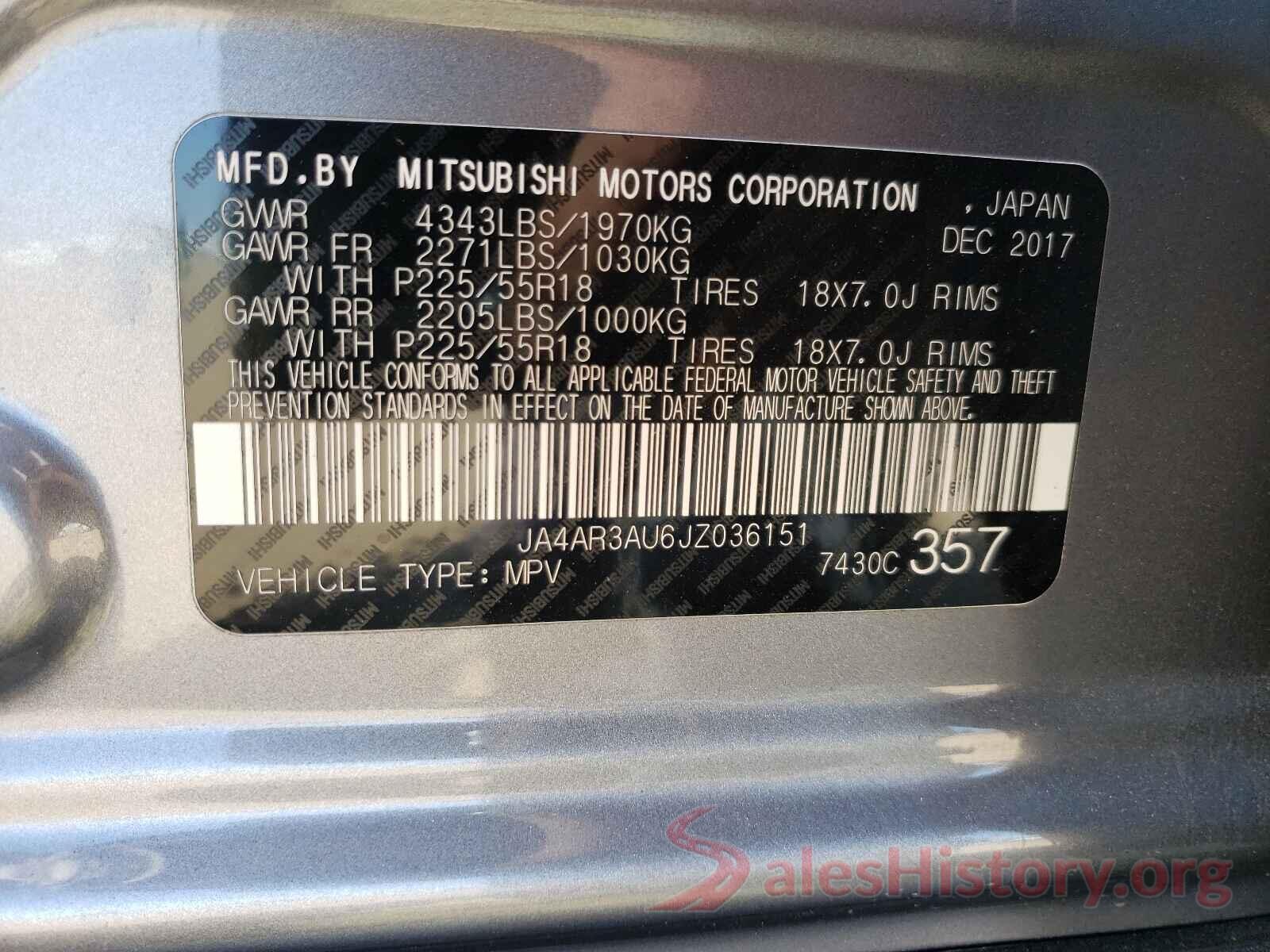 JA4AR3AU6JZ036151 2018 MITSUBISHI OUTLANDER