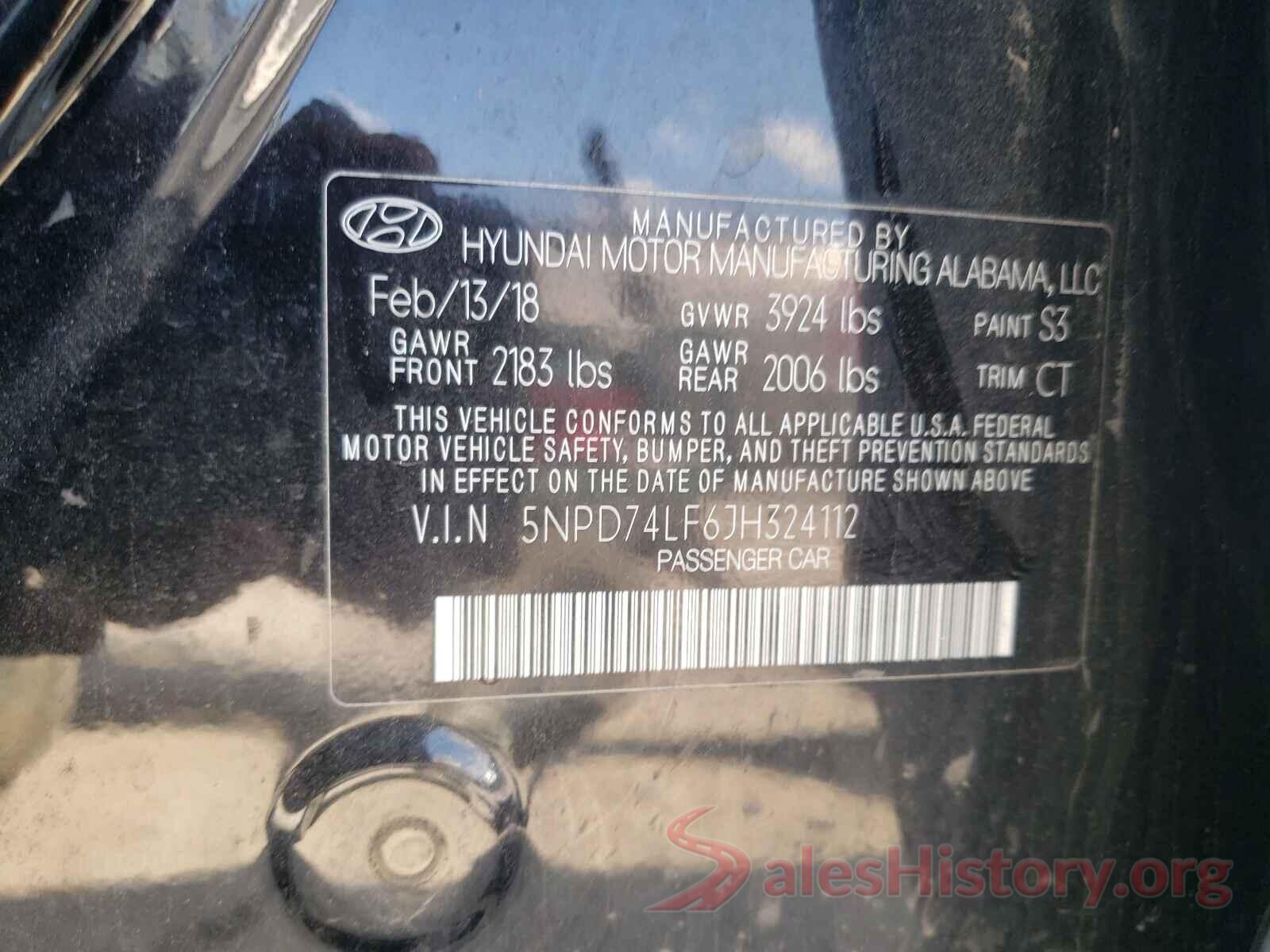 5NPD74LF6JH324112 2018 HYUNDAI ELANTRA