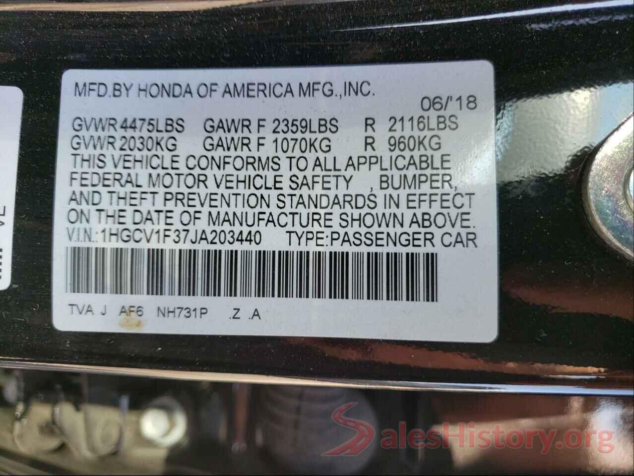 1HGCV1F37JA203440 2018 HONDA ACCORD