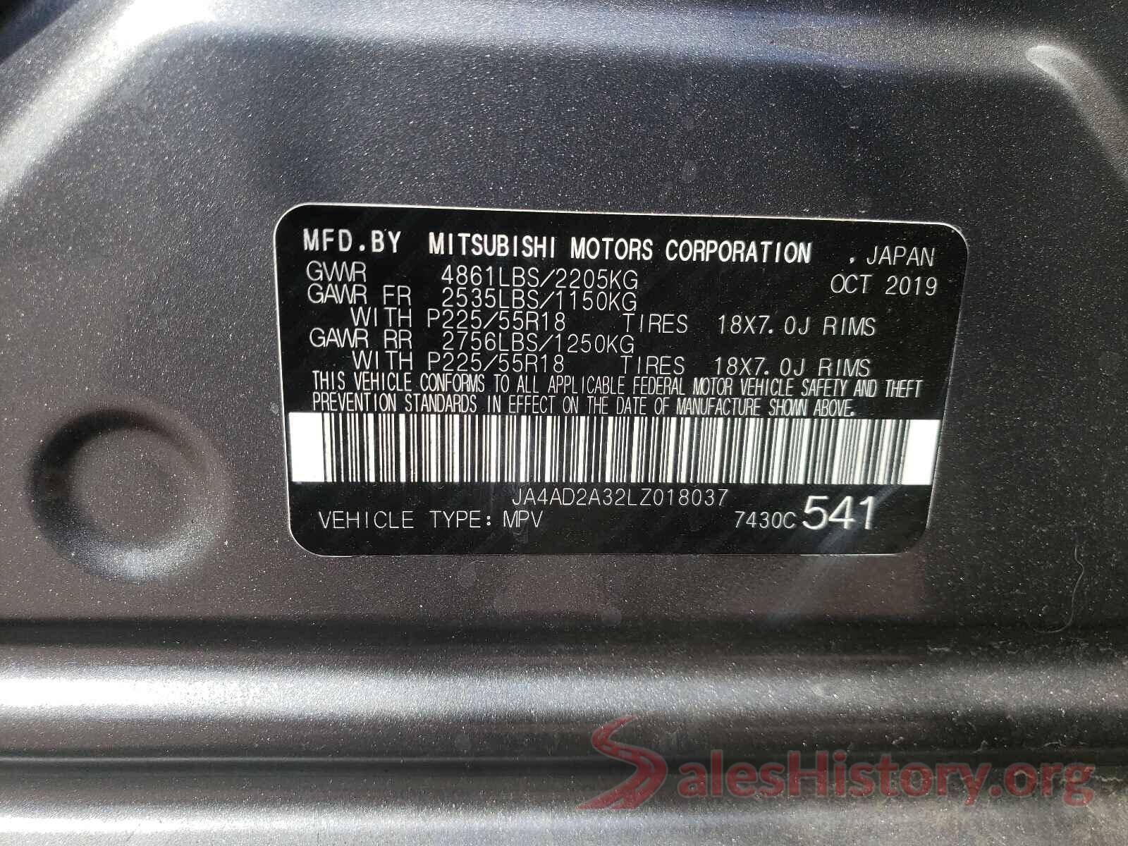 JA4AD2A32LZ018037 2020 MITSUBISHI OUTLANDER