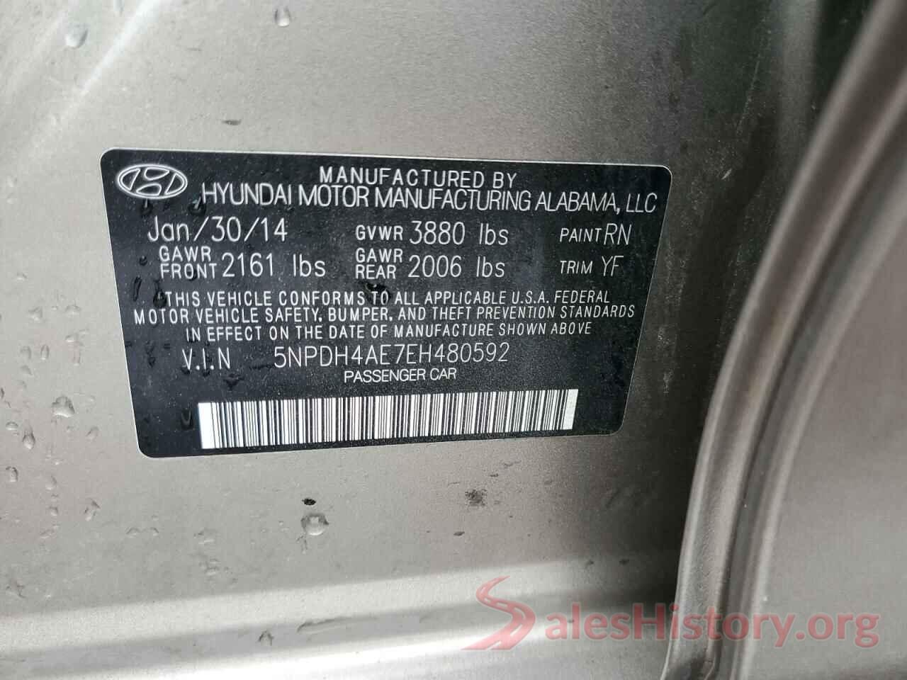 5NPDH4AE7EH480592 2014 HYUNDAI ELANTRA