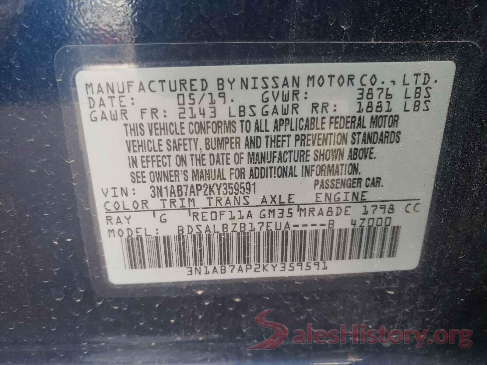 3N1AB7AP2KY359591 2019 NISSAN SENTRA