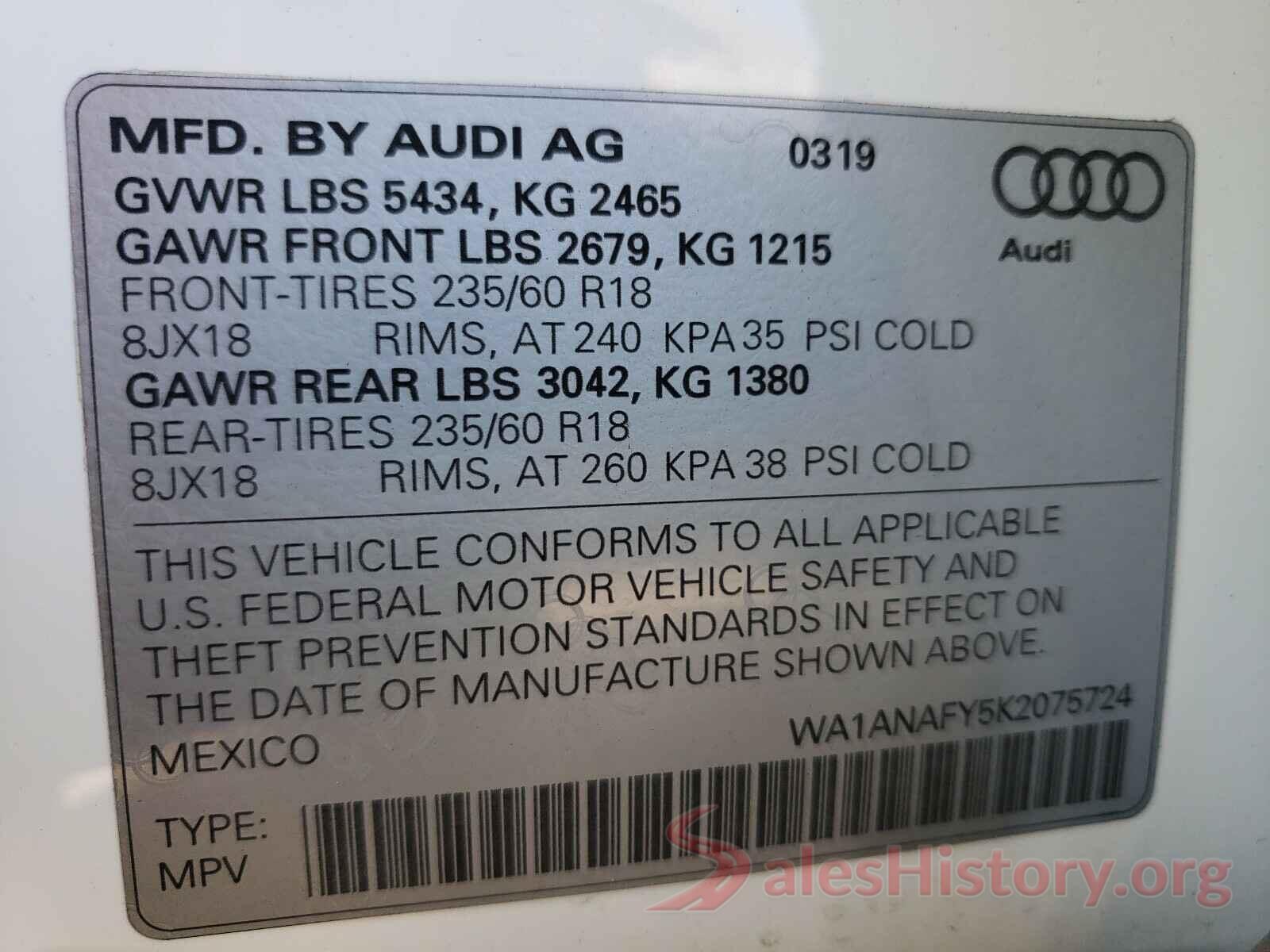 WA1ANAFY5K2075724 2019 AUDI Q5