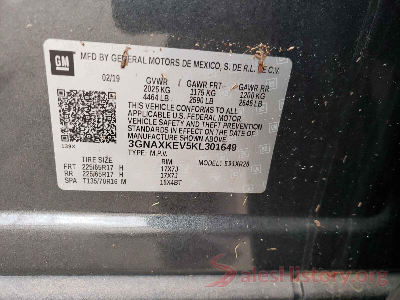 3GNAXKEV5KL301649 2019 CHEVROLET EQUINOX