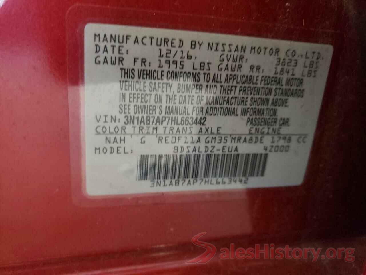 3N1AB7AP7HL663442 2017 NISSAN SENTRA