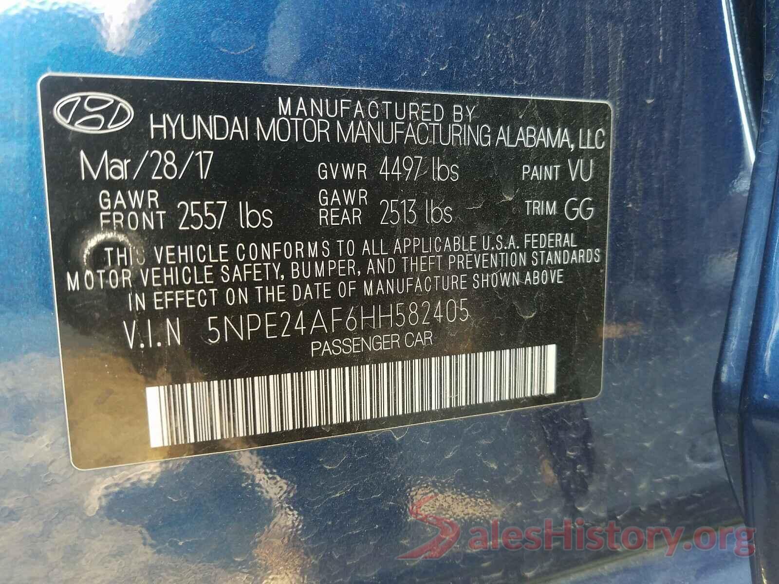 5NPE24AF6HH582405 2017 HYUNDAI SONATA