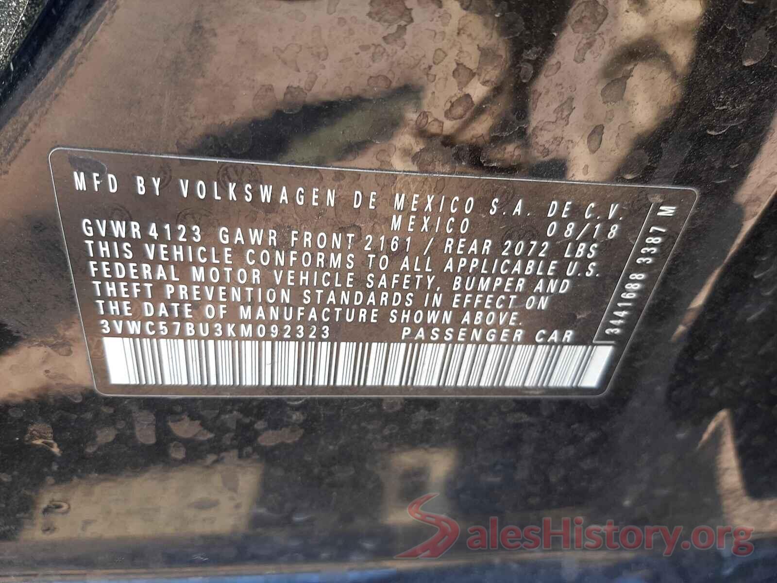 3VWC57BU3KM092323 2019 VOLKSWAGEN JETTA