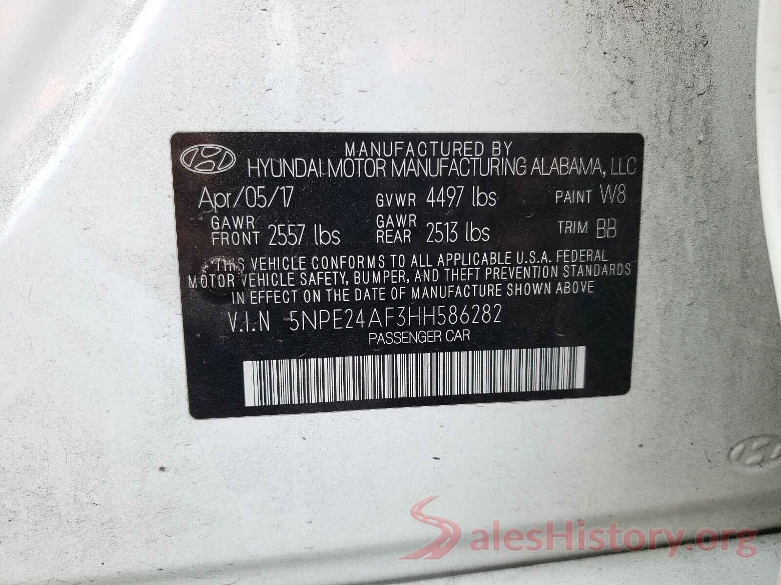 5NPE24AF3HH586282 2017 HYUNDAI SONATA