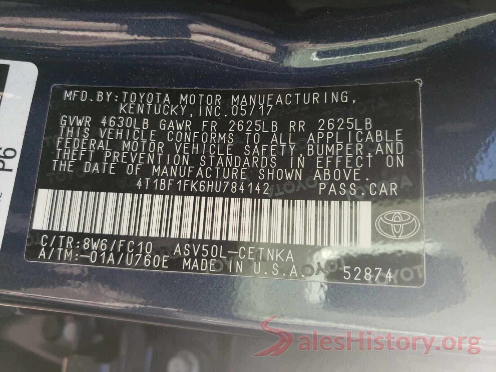 4T1BF1FK6HU784142 2017 TOYOTA CAMRY