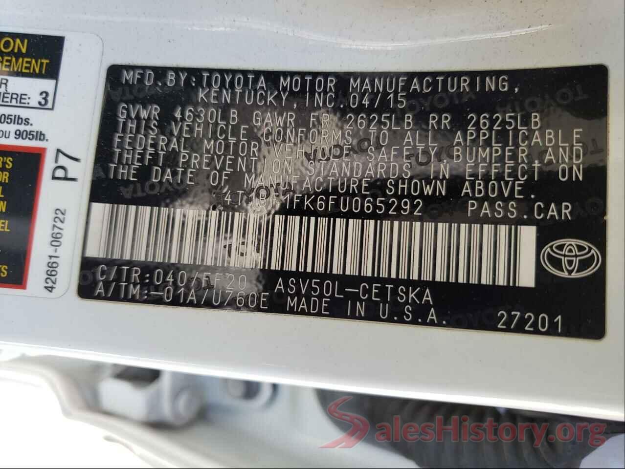 4T1BF1FK6FU065292 2015 TOYOTA CAMRY