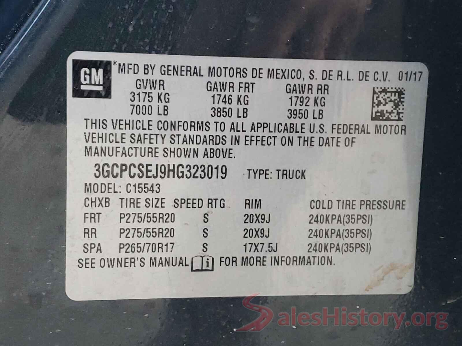 3GCPCSEJ9HG323019 2017 CHEVROLET SILVERADO