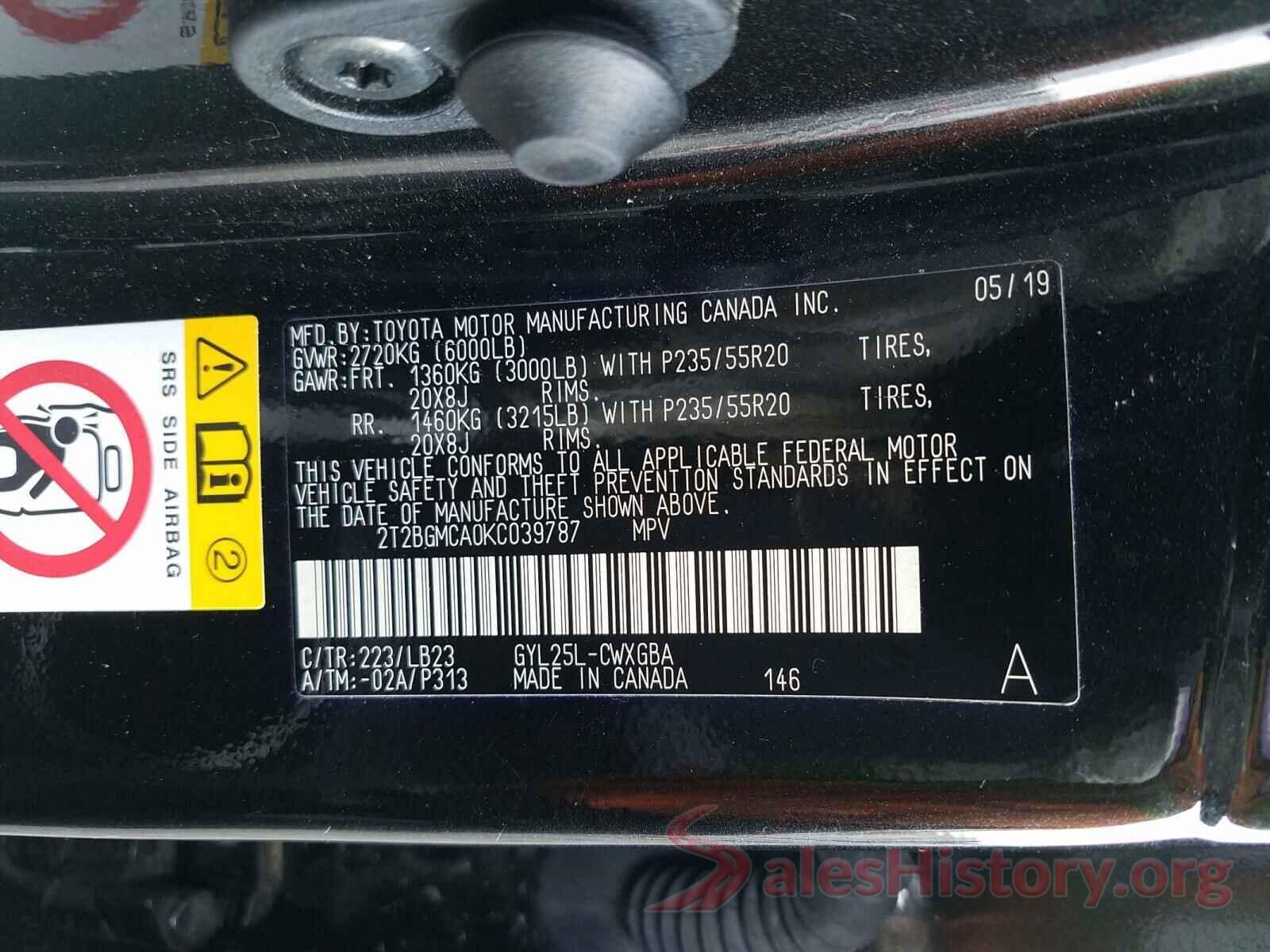 2T2BGMCA0KC039787 2019 LEXUS RX450