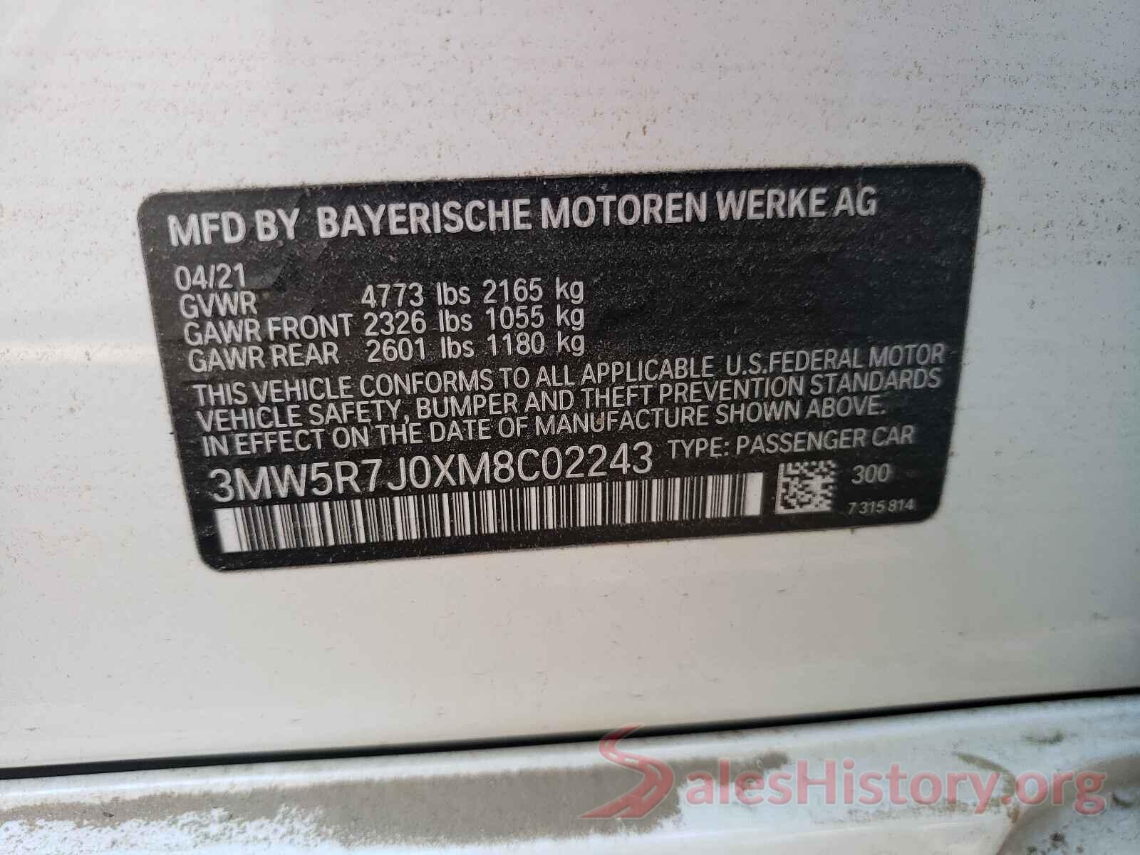 3MW5R7J0XM8C02243 2021 BMW 3 SERIES