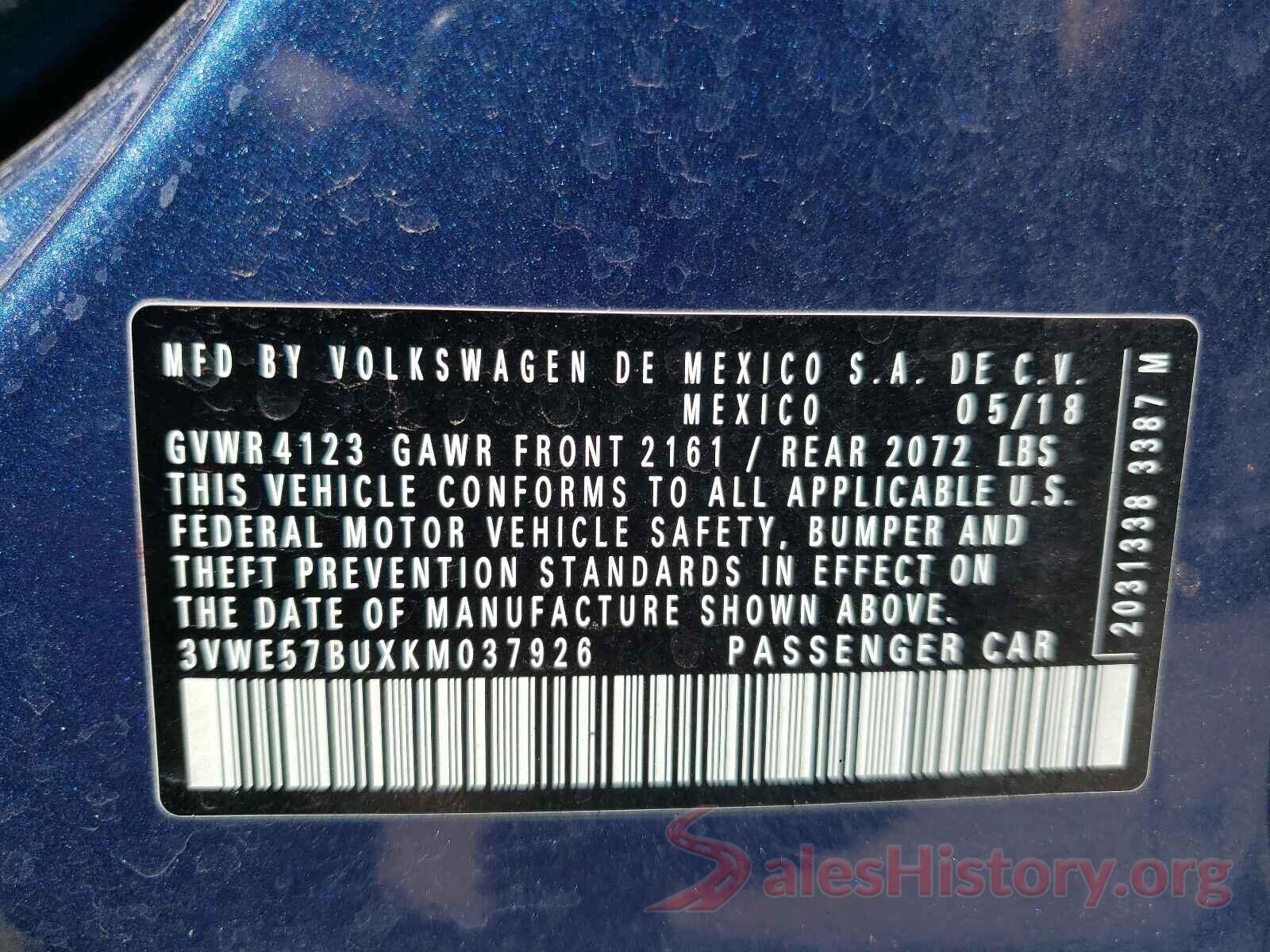 3VWE57BUXKM037926 2019 VOLKSWAGEN JETTA