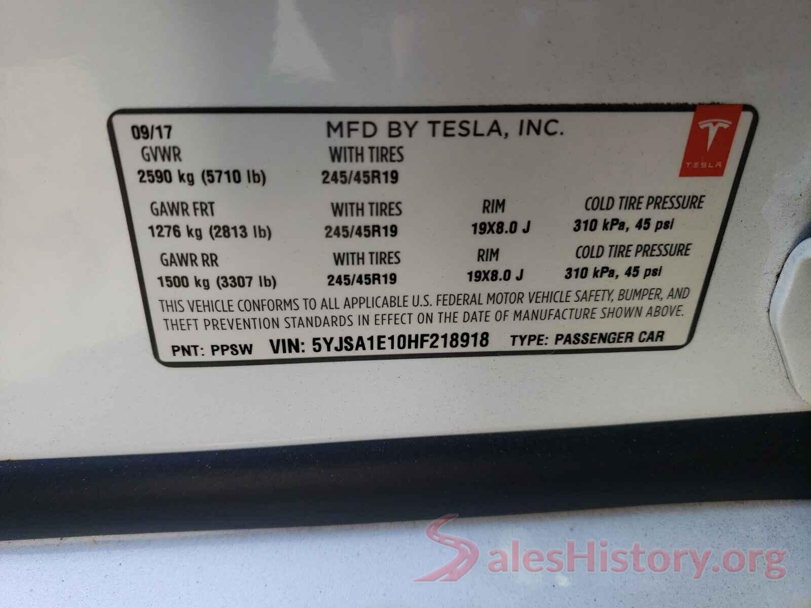 5YJSA1E10HF218918 2017 TESLA MODEL S