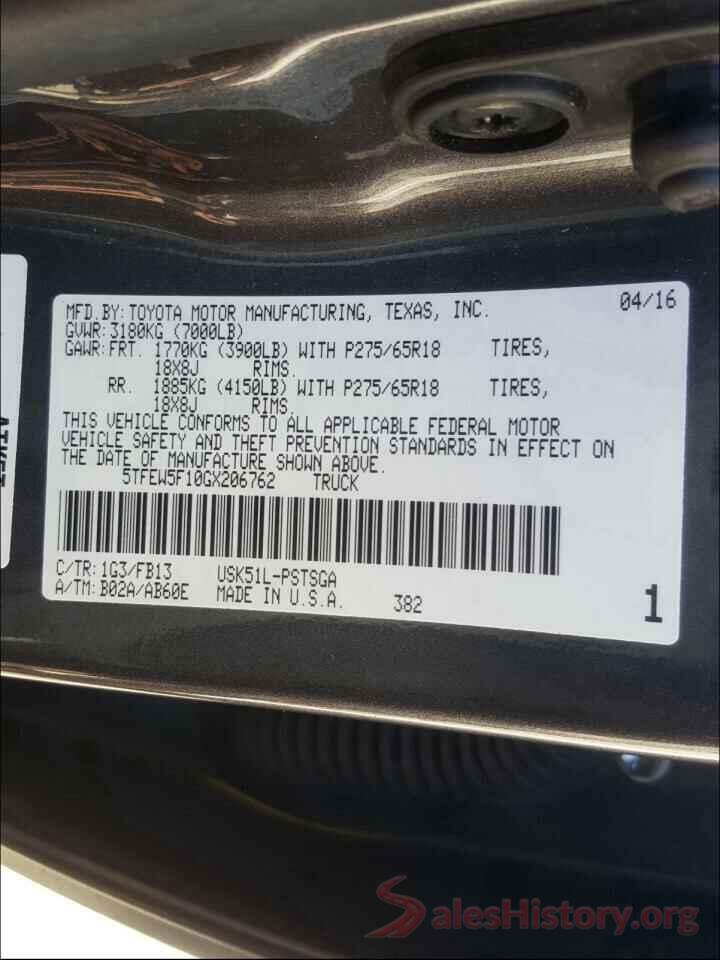 5TFEW5F10GX206762 2016 TOYOTA TUNDRA