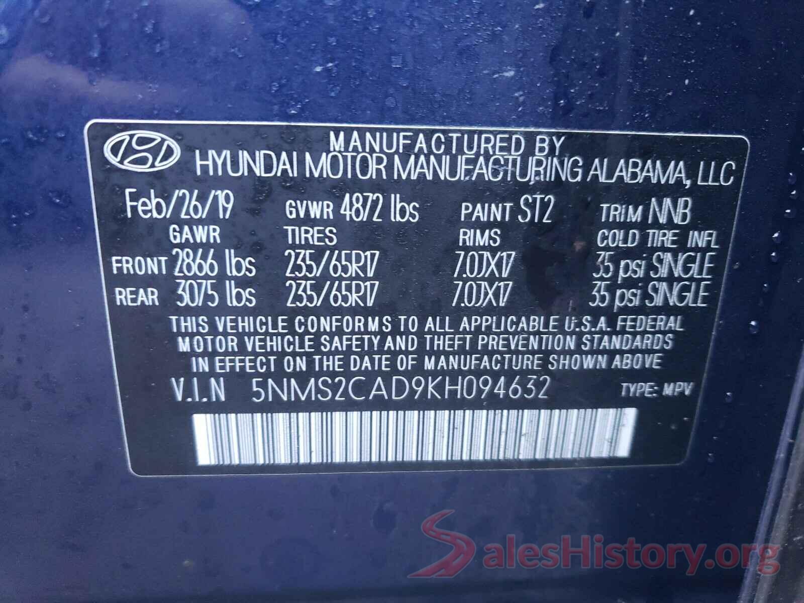 5NMS2CAD9KH094632 2019 HYUNDAI SANTA FE