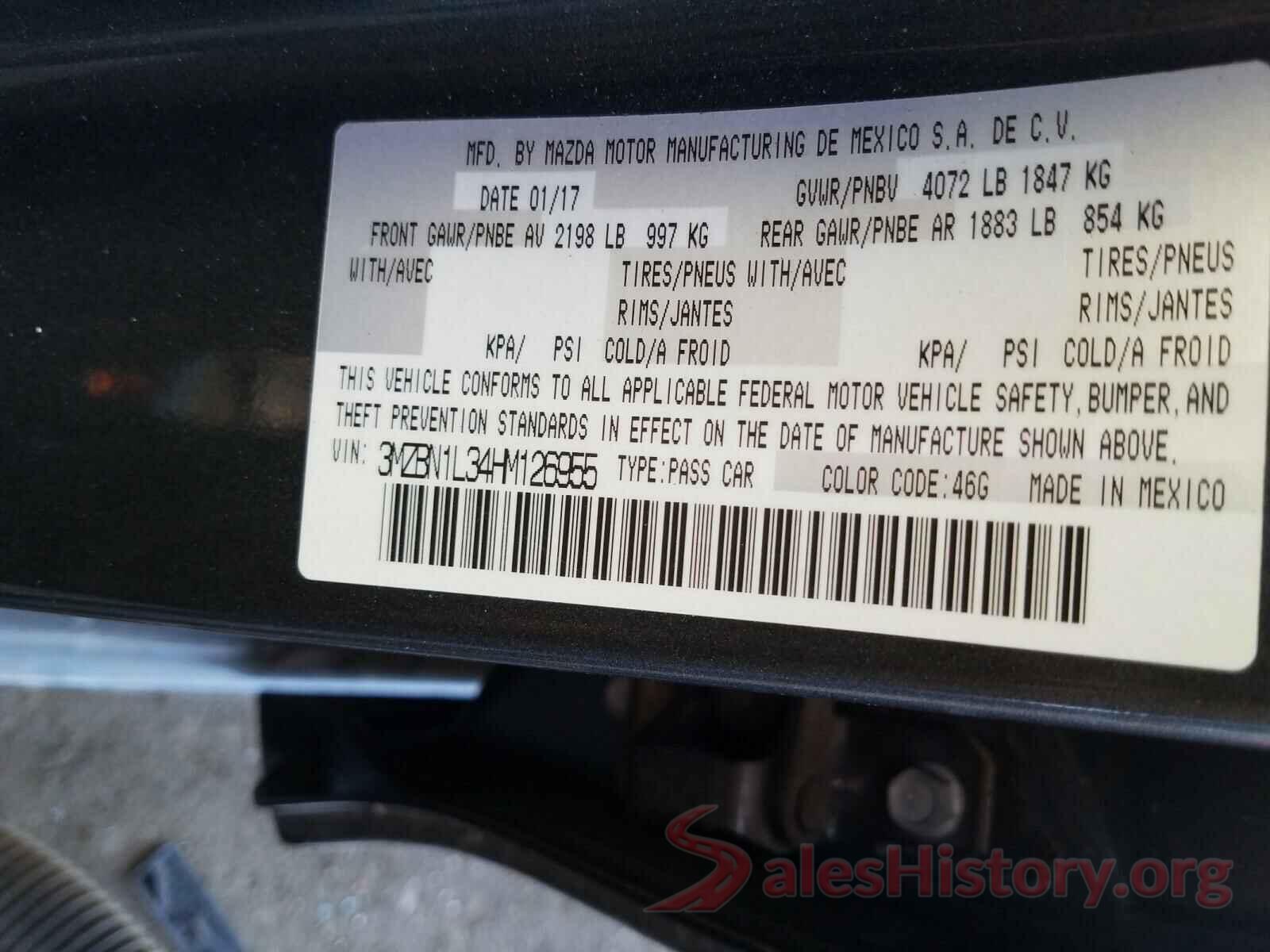 3MZBN1L34HM126955 2017 MAZDA 3