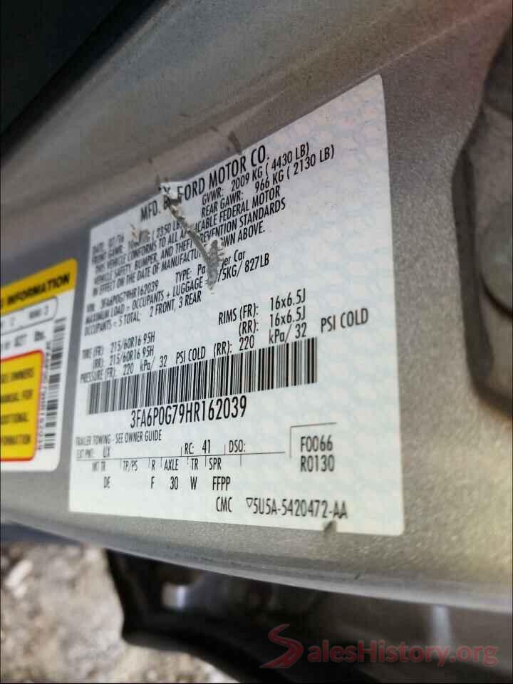 3FA6P0G79HR162039 2017 FORD FUSION