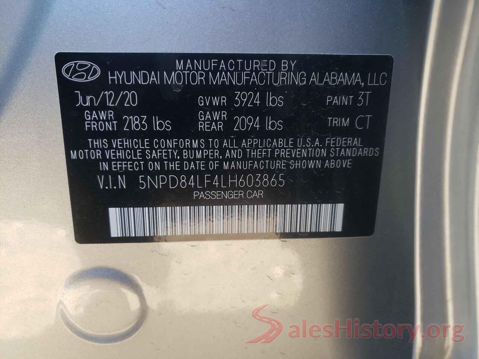 5NPD84LF4LH603865 2020 HYUNDAI ELANTRA