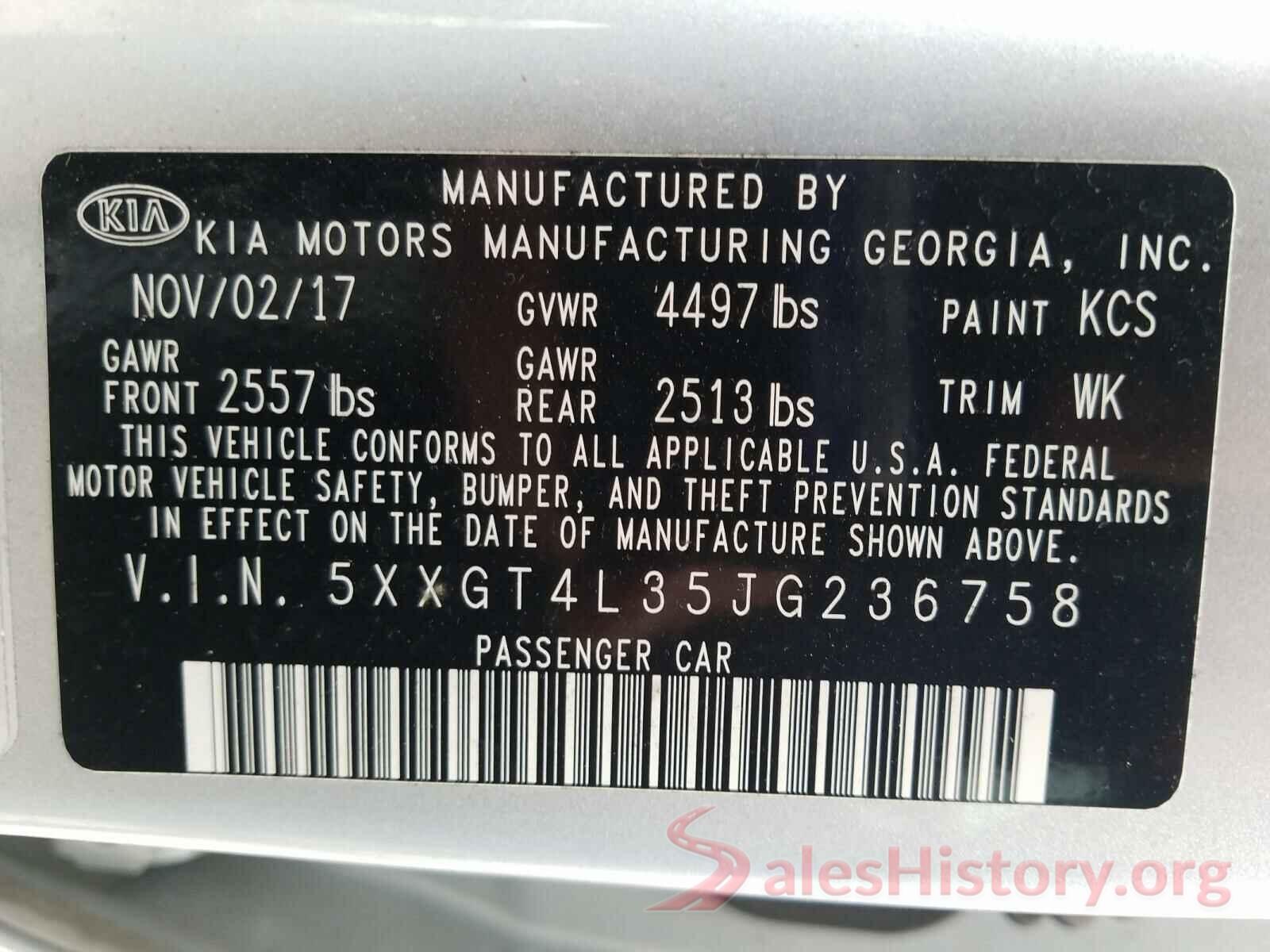 5XXGT4L35JG236758 2018 KIA OPTIMA