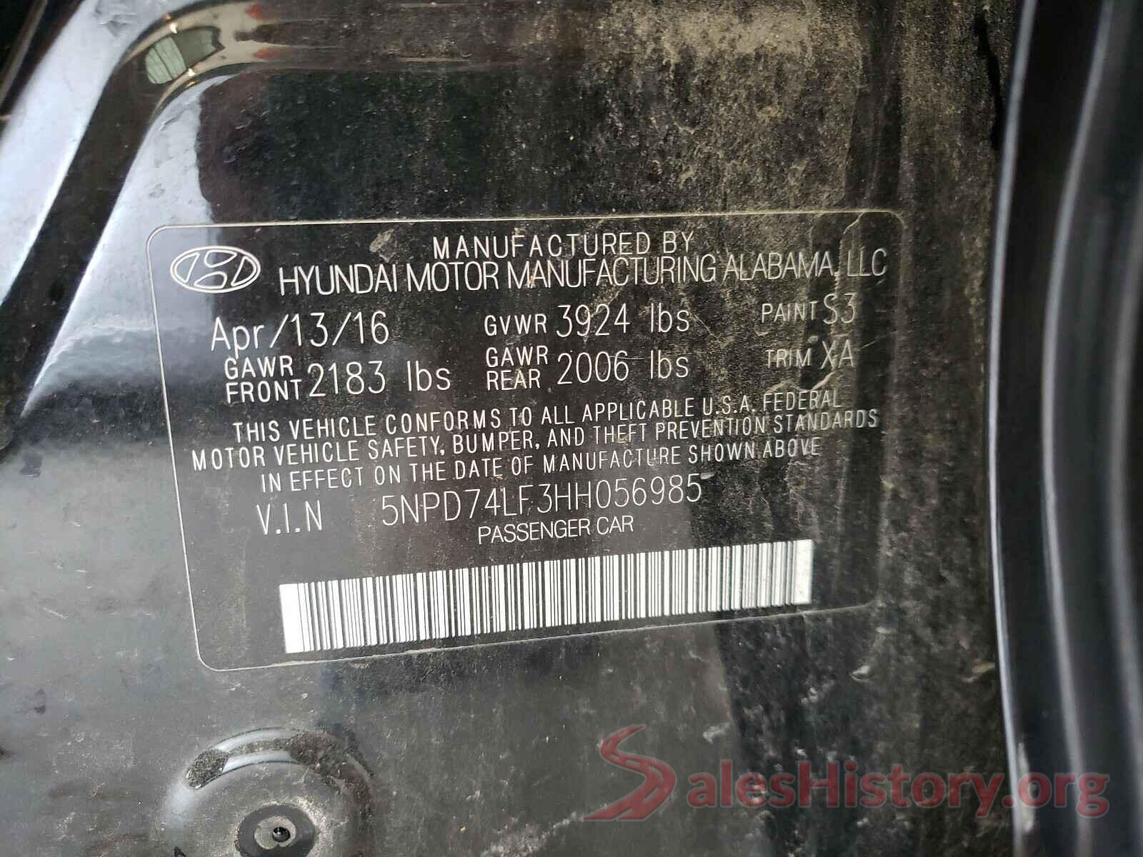 5NPD74LF3HH056985 2017 HYUNDAI ELANTRA