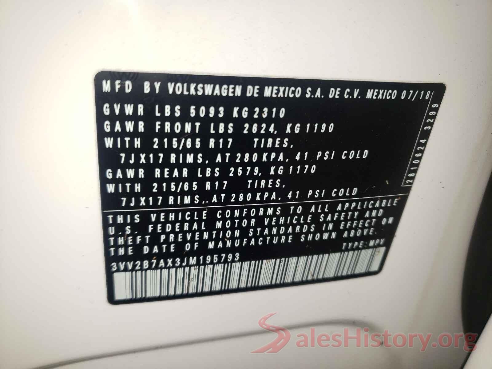 3VV2B7AX3JM195793 2018 VOLKSWAGEN TIGUAN