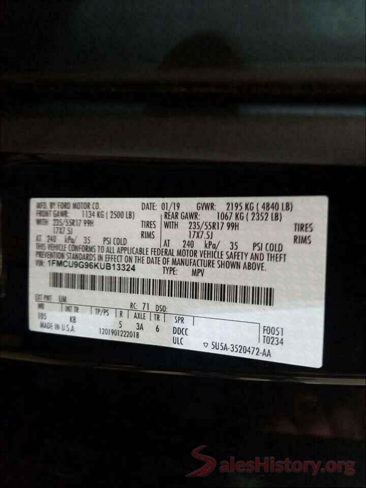 1FMCU9G96KUB13324 2019 FORD ESCAPE