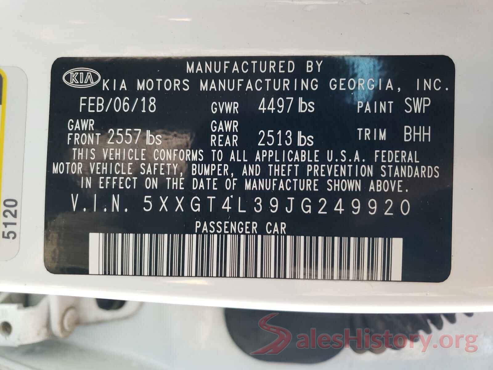 5XXGT4L39JG249920 2018 KIA OPTIMA