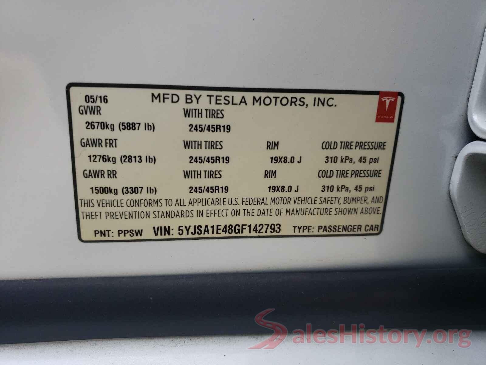 5YJSA1E48GF142793 2016 TESLA MODEL S