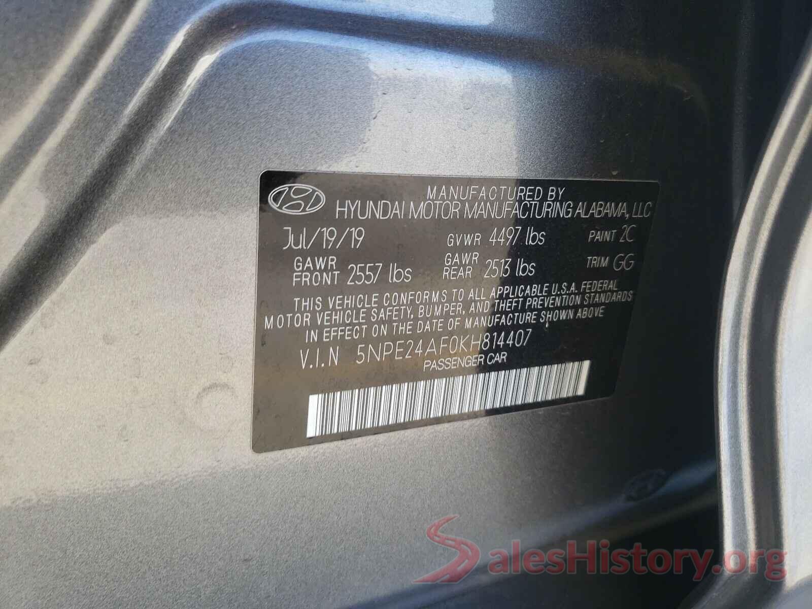 5NPE24AF0KH814407 2019 HYUNDAI SONATA