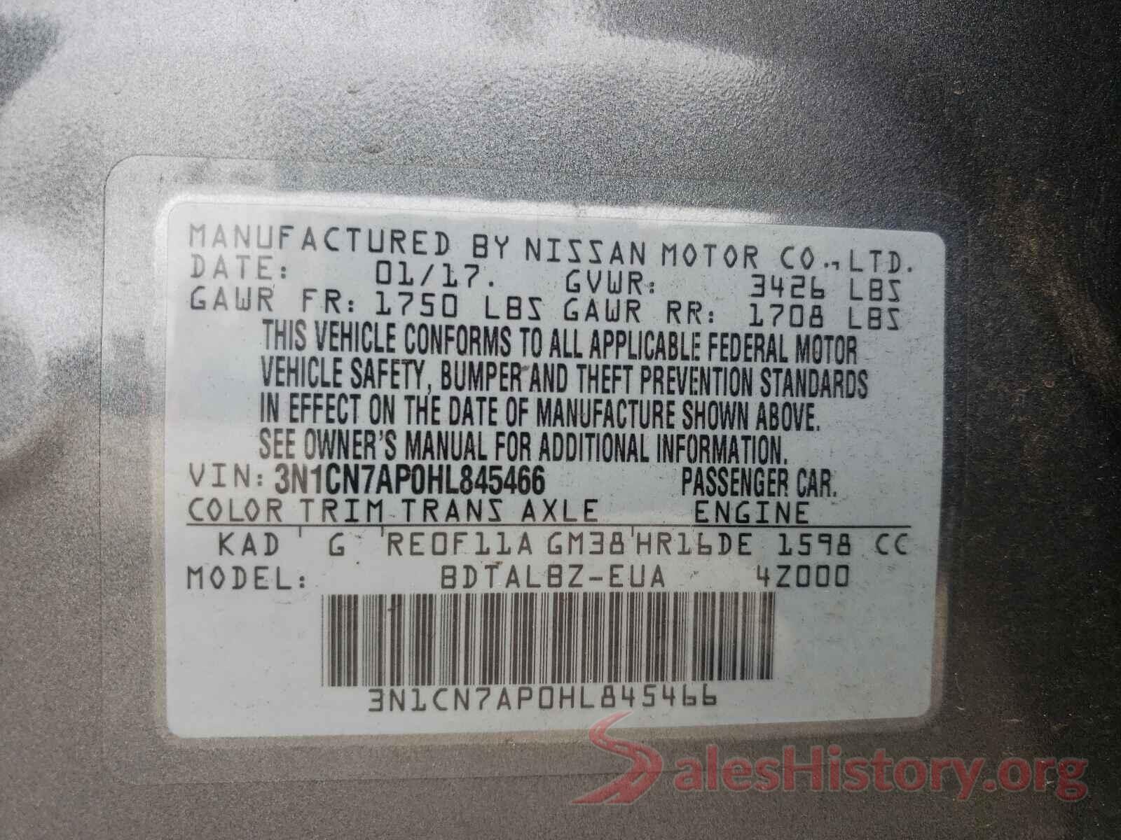 3N1CN7AP0HL845466 2017 NISSAN VERSA