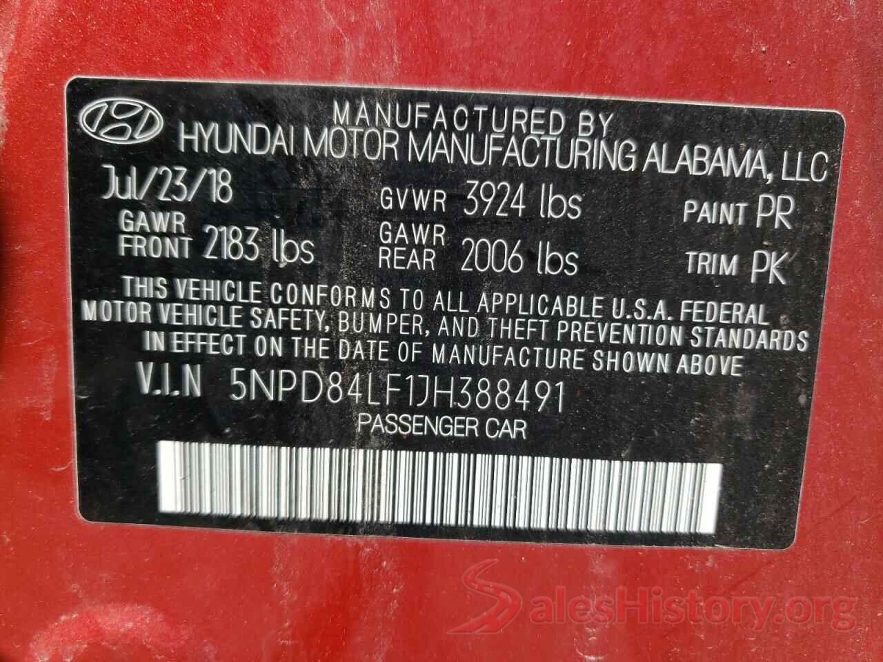 5NPD84LF1JH388491 2018 HYUNDAI ELANTRA