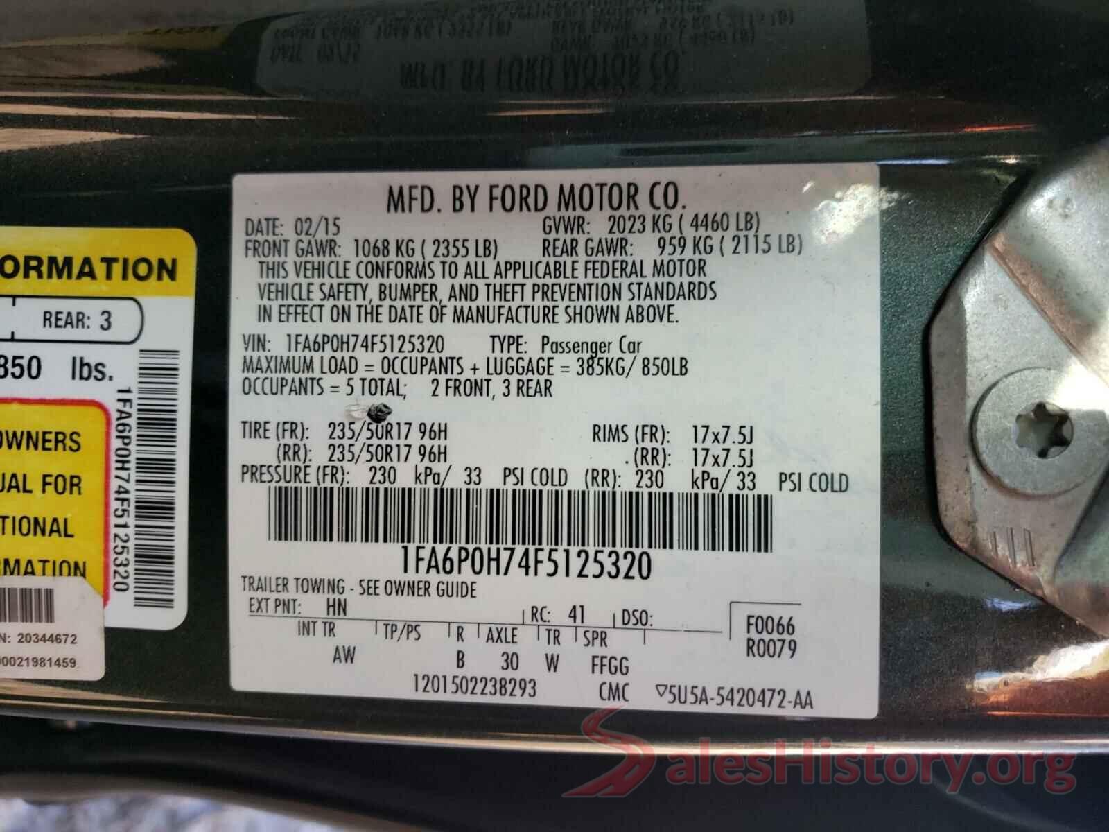 1FA6P0H74F5125320 2015 FORD FUSION