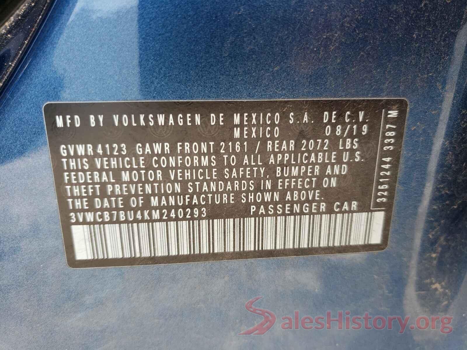 3VWCB7BU4KM240293 2019 VOLKSWAGEN JETTA