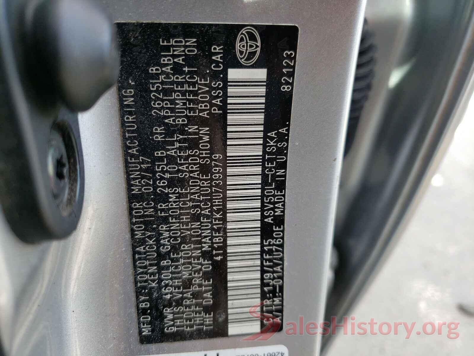 4T1BF1FK1HU739979 2017 TOYOTA CAMRY