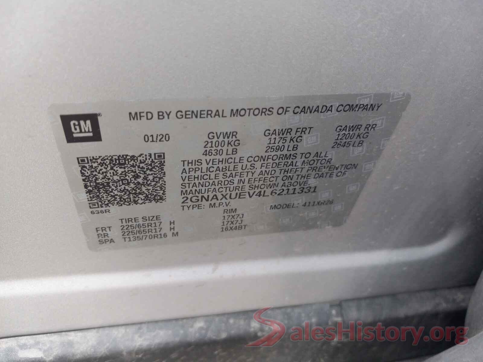 2GNAXUEV4L6211331 2020 CHEVROLET EQUINOX