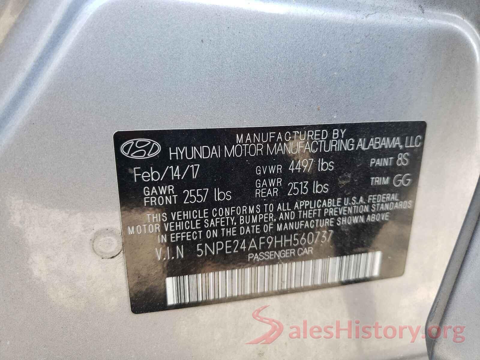 5NPE24AF9HH560737 2017 HYUNDAI SONATA