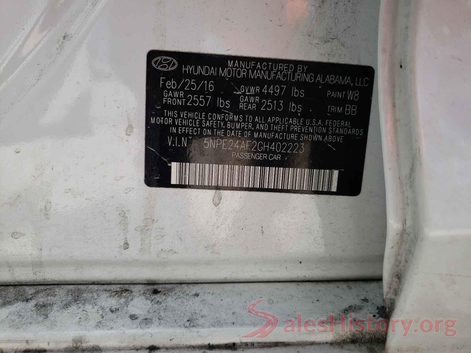 5NPE24AF2GH402223 2016 HYUNDAI SONATA