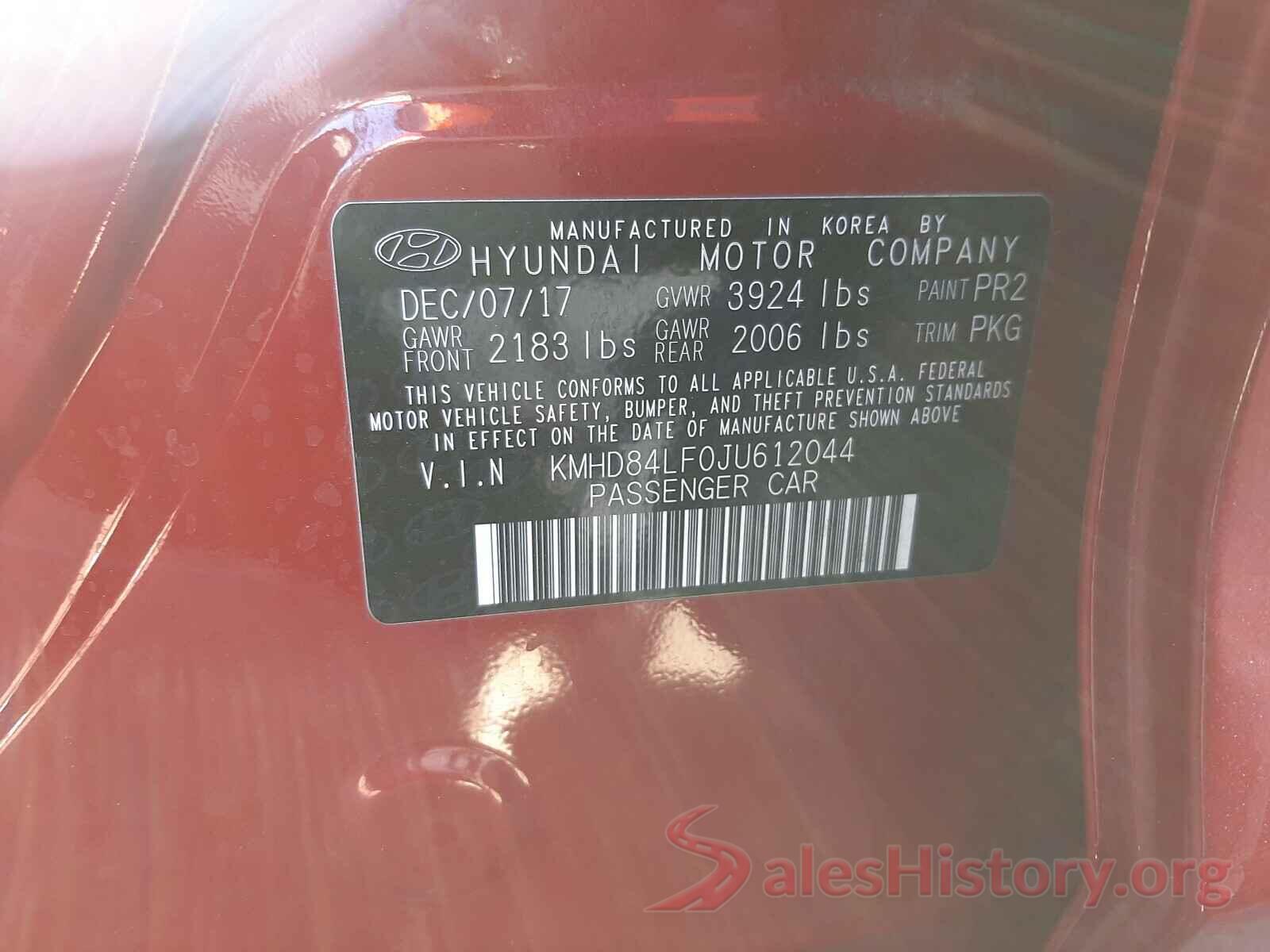 KMHD84LF0JU612044 2018 HYUNDAI ELANTRA